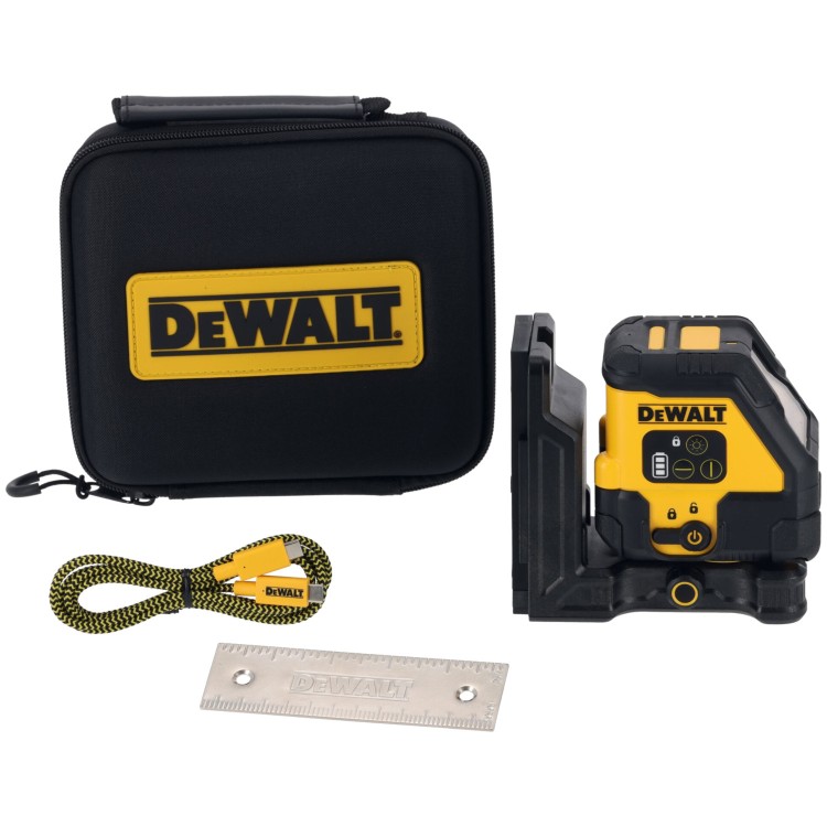 Laser krzyżowy z wiązką czerwoną DeWALT DCLE14201RB zawartość zestawu