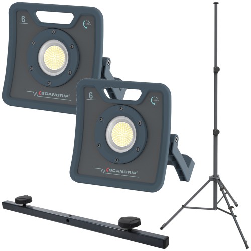 SCANGRIP 2x Lampa robocza LED 6000lm NOVA 6 + Statyw + Podwójny uchwyt