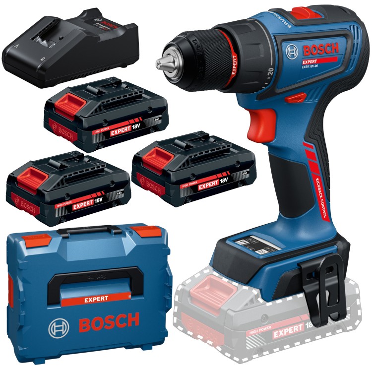 Wiertarko-wkrętarka akumulatorowa Bosch EXPERT EXSR18V-90 3x4Ah Ładowarka L-BOXX 136