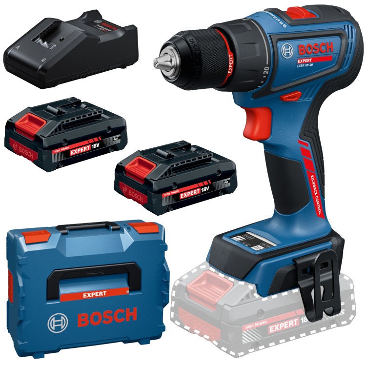 Wiertarko-wkrętarka akumulatorowa Bosch EXPERT EXSR18V-90 2x4Ah Ładowarka L-BOXX 136