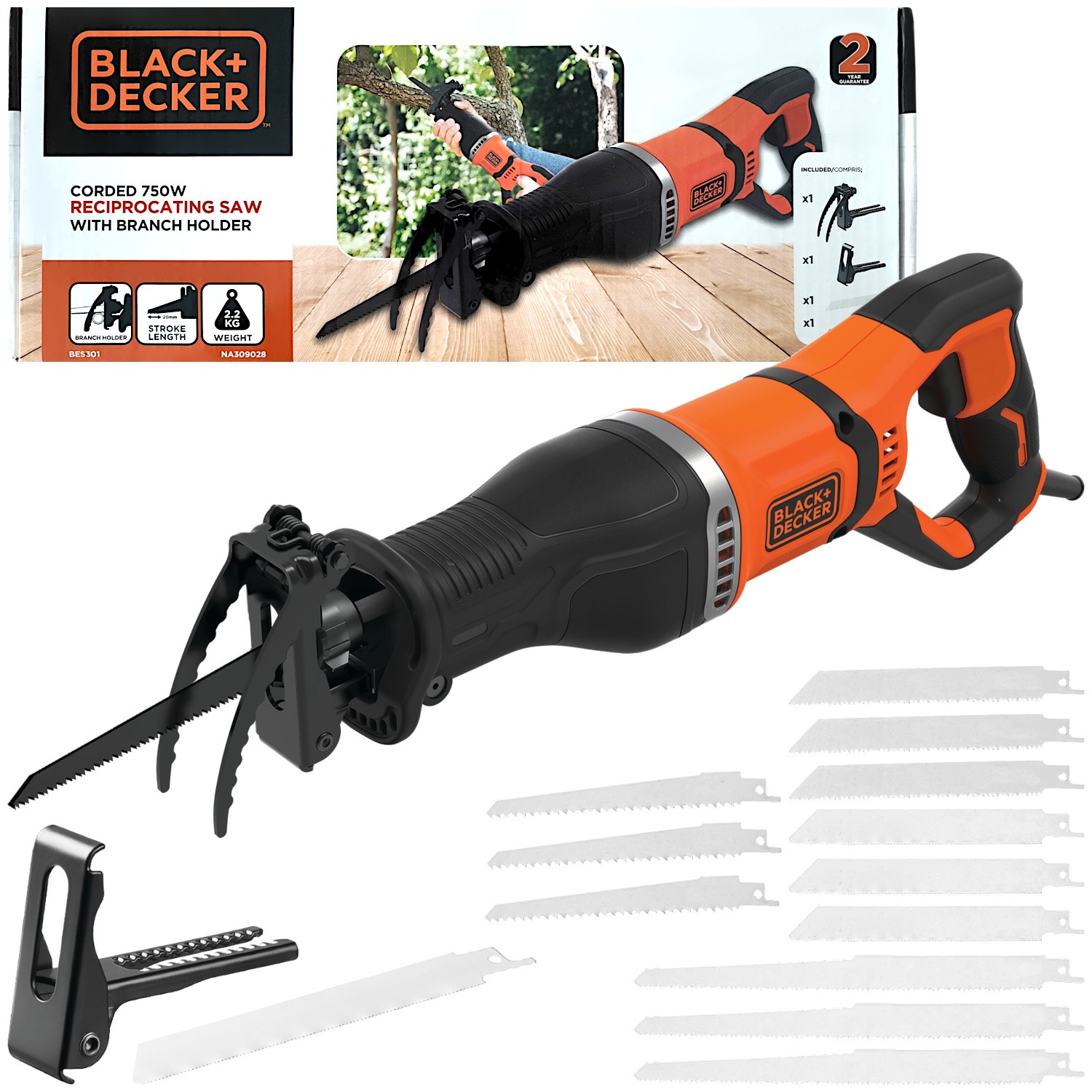 Pilarka szablowa 750W Black Decker BES301 + Brzeszczoty 12szt. TA1055
