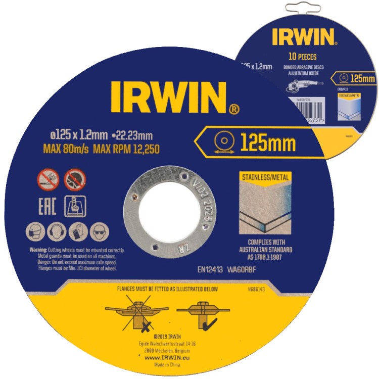 Tarcza szlifierska do cięcia metalu 125x1,2mm 10szt. Irwin IW8082106
