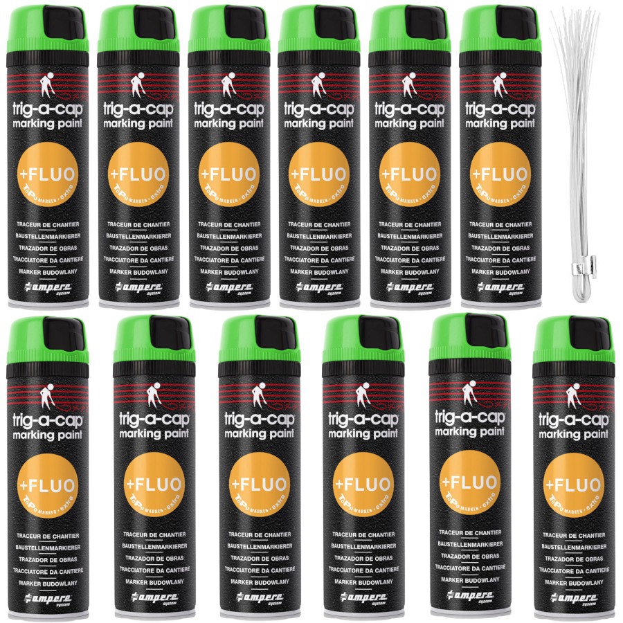 Farba AMPERE TRIG-A-CAP EXTRA Zielony Fluo 12szt. + znaczniki 25szt.