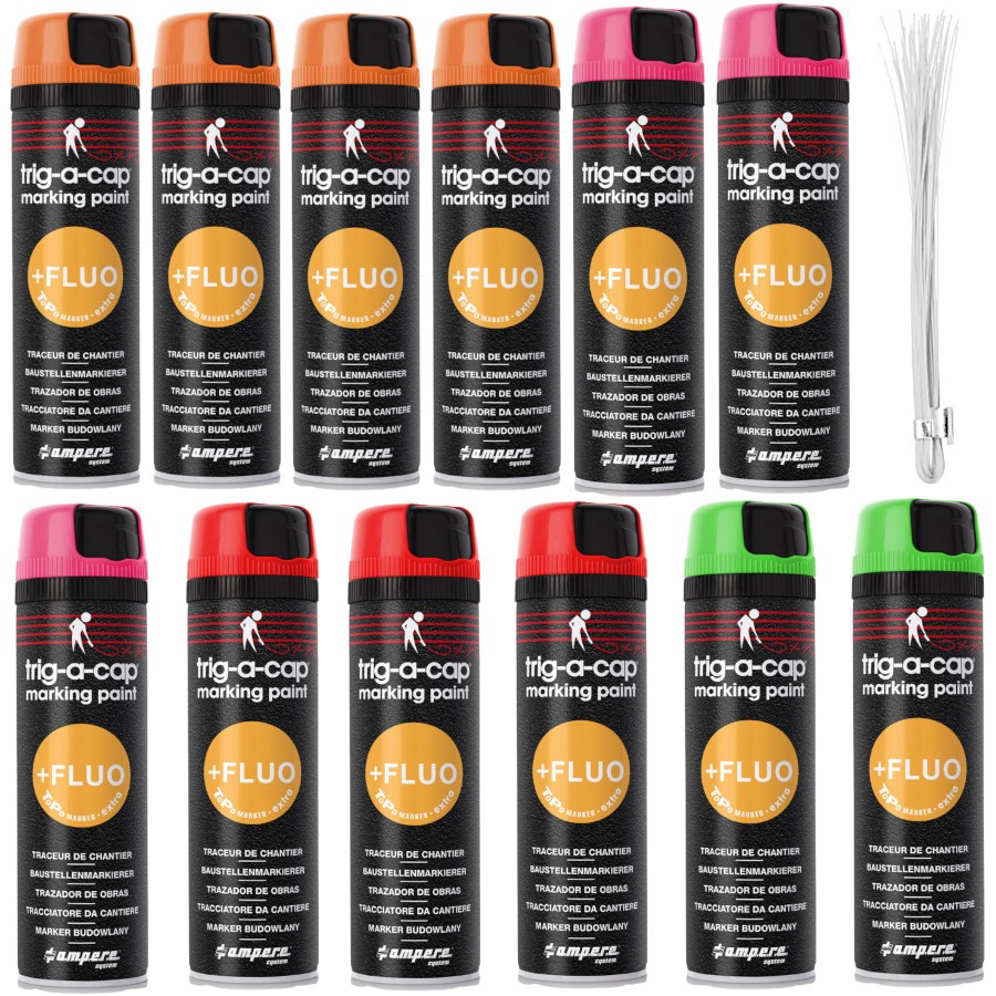 Farba AMPERE TRIG-A-CAP EXTRA Mix Fluo 12szt. + znaczniki 25szt.