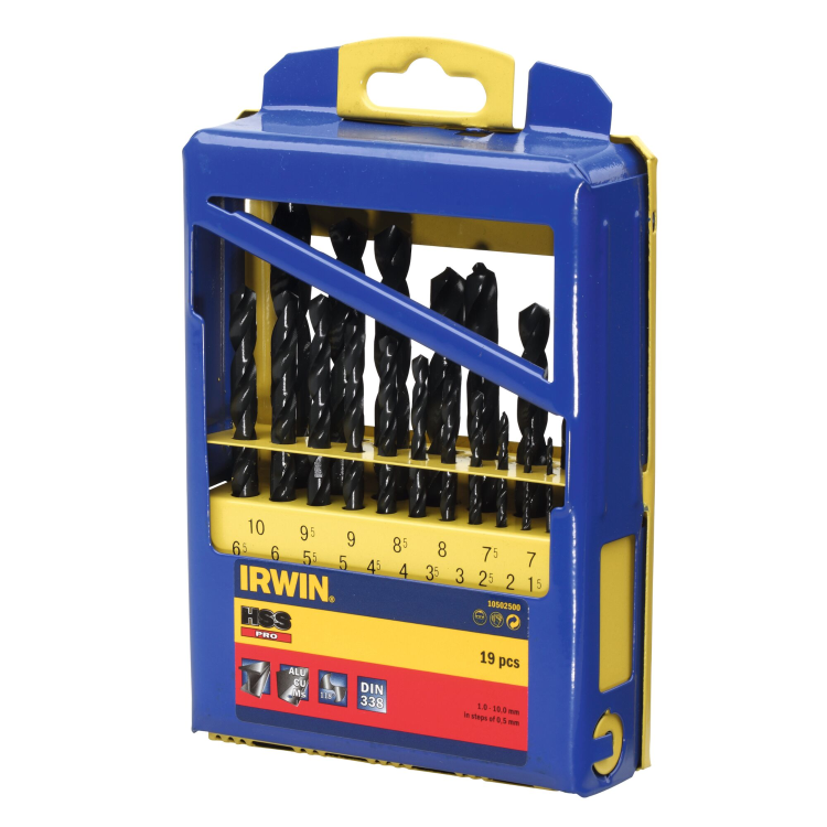 Zestaw wierteł do metalu HSS PRO DIN-338 1-10mm w etui 19el. Irwin 10502500