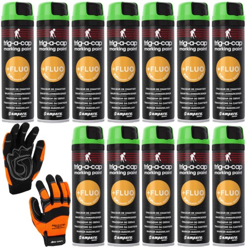 Farba AMPERE TRIG-A-CAP EXTRA Zielony Fluo 12szt. + rękawice robocze