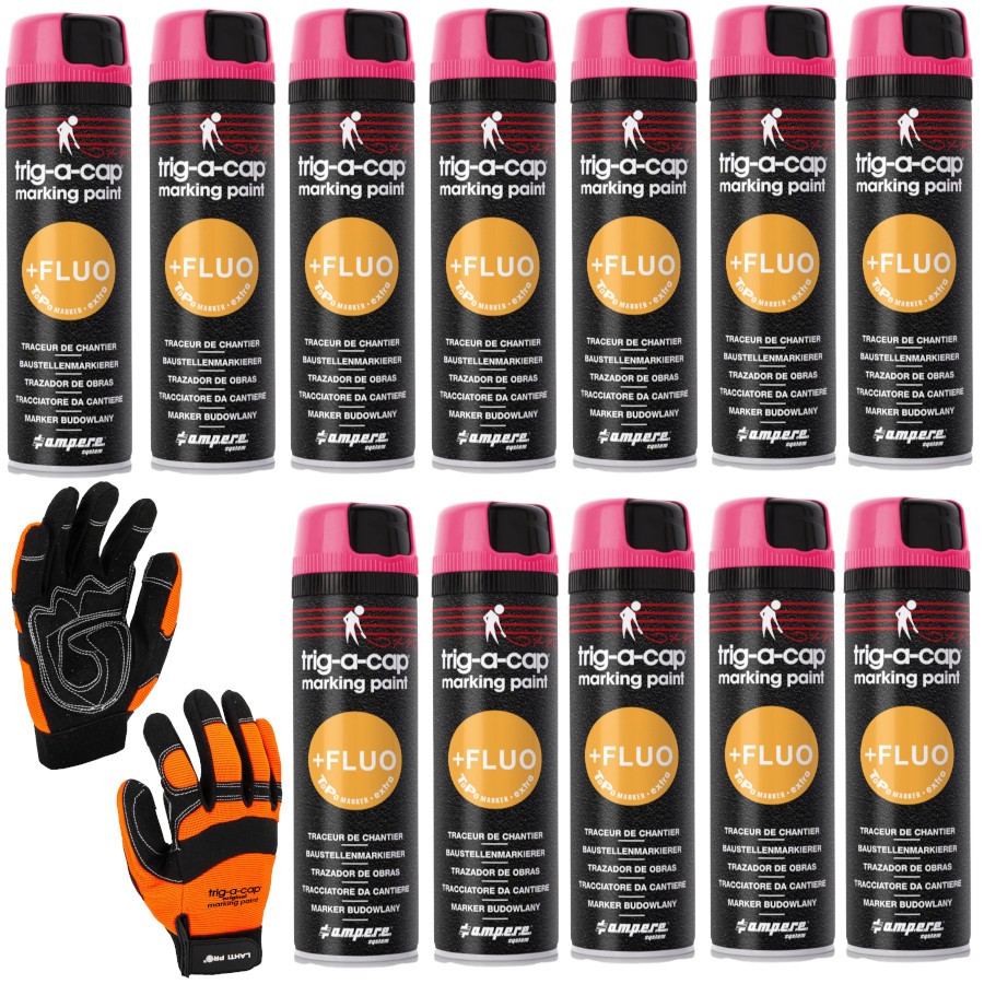 Farba AMPERE TRIG-A-CAP EXTRA Różowa Fluo 12szt. + rękawice robocze