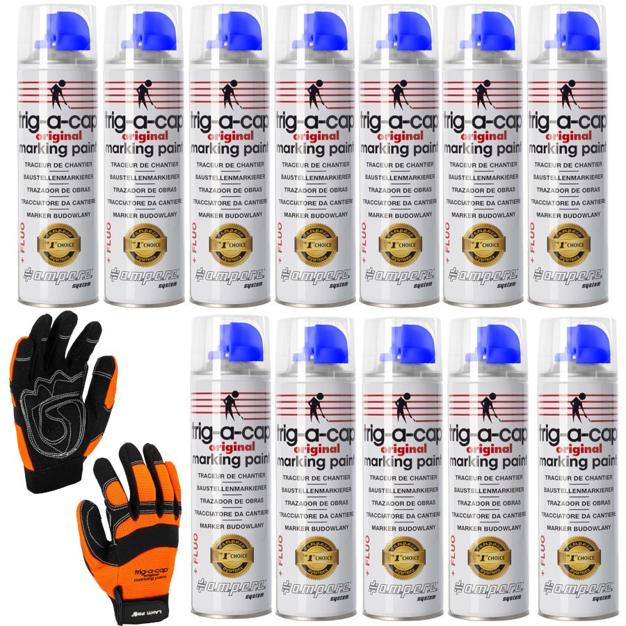 Farba AMPERE TRIG-A-CAP niebieska fluo 500ml 12szt. + rękawice robocze