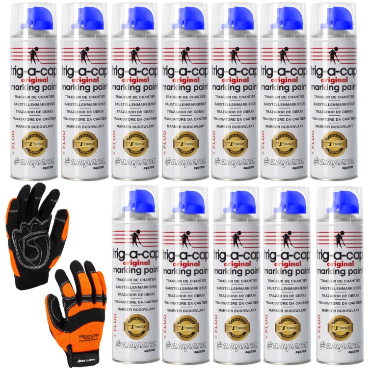 Farba AMPERE TRIG-A-CAP niebieska fluo 500ml 12szt. + rękawice robocze