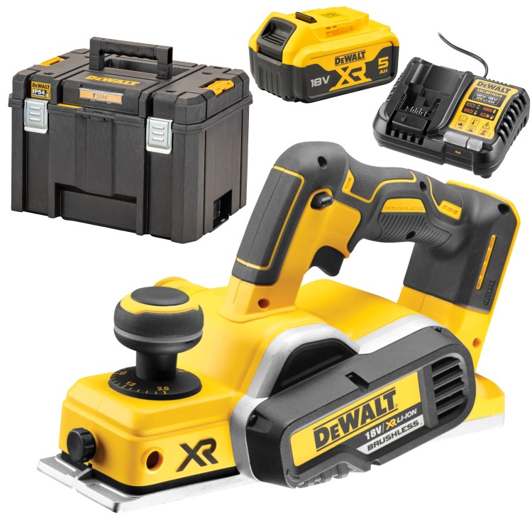 Strug akumulatorowy hebel 18V XR DeWALT DCP580N + TSTAK VI + aku 5Ah + ład