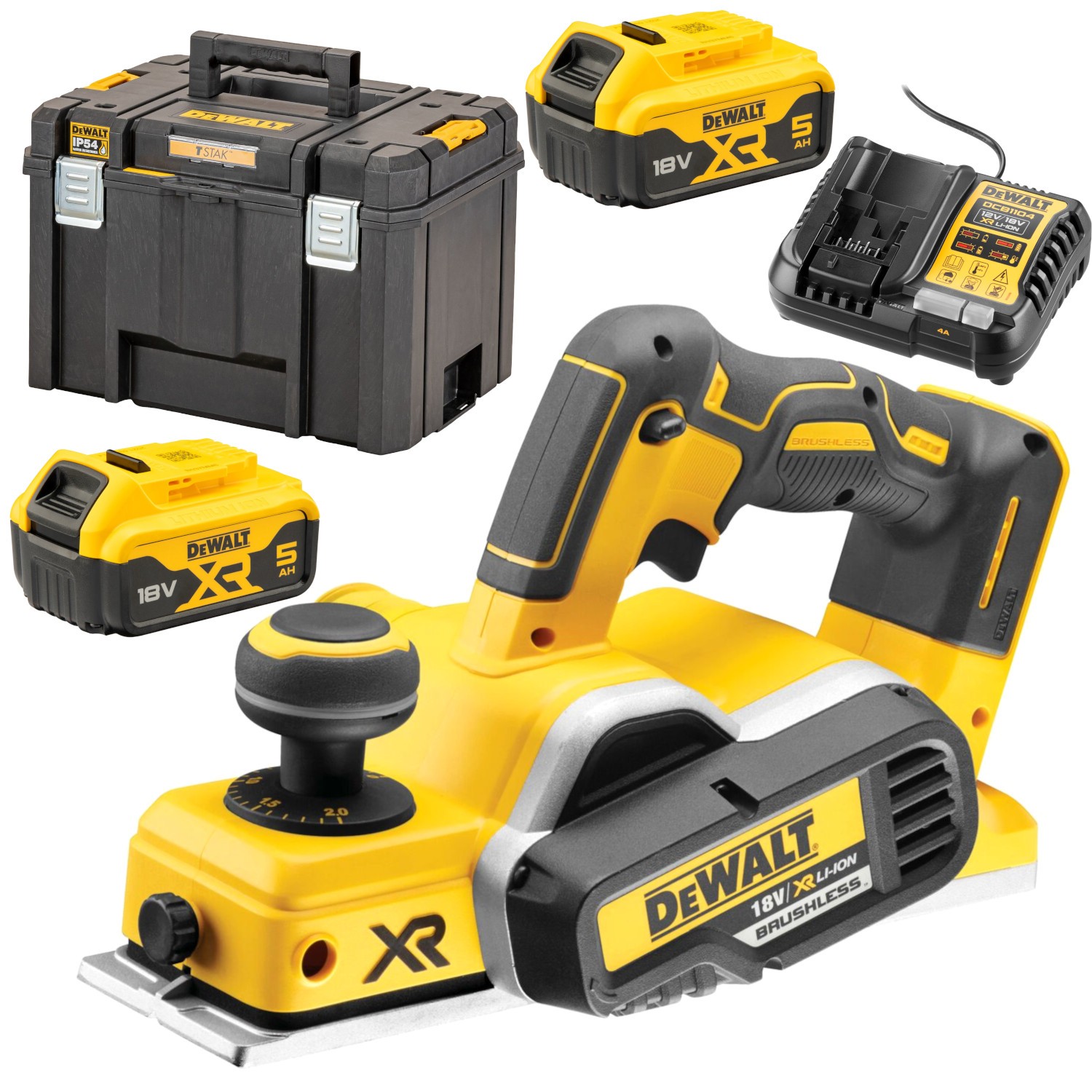 Strug akumulatorowy hebel 18V XR DeWALT DCP580N + TSTAK VI + 2x aku 5Ah + ład