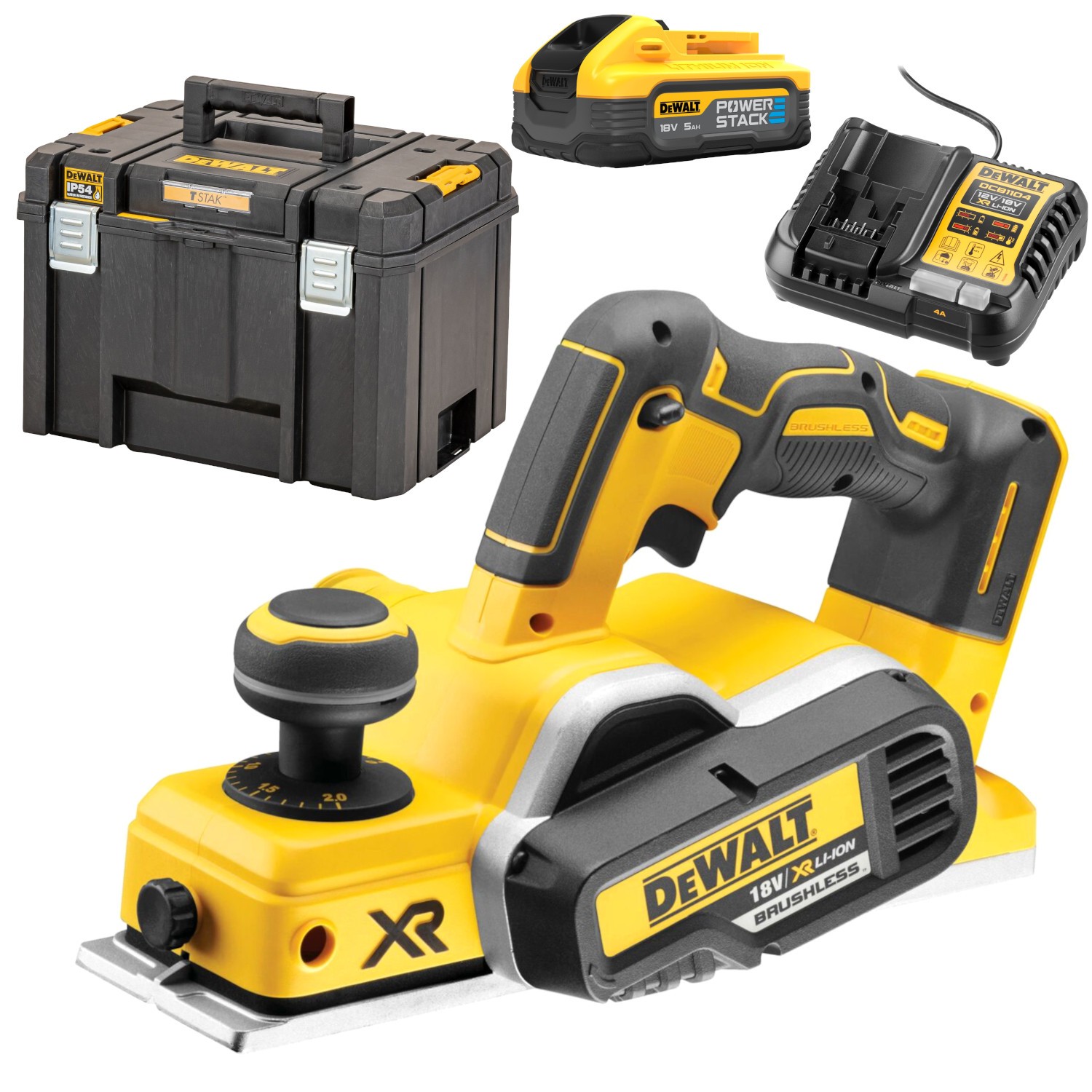 Strug akumulatorowy hebel 18V XR DeWALT DCP580N + TSTAK VI + aku 5Ah + ład