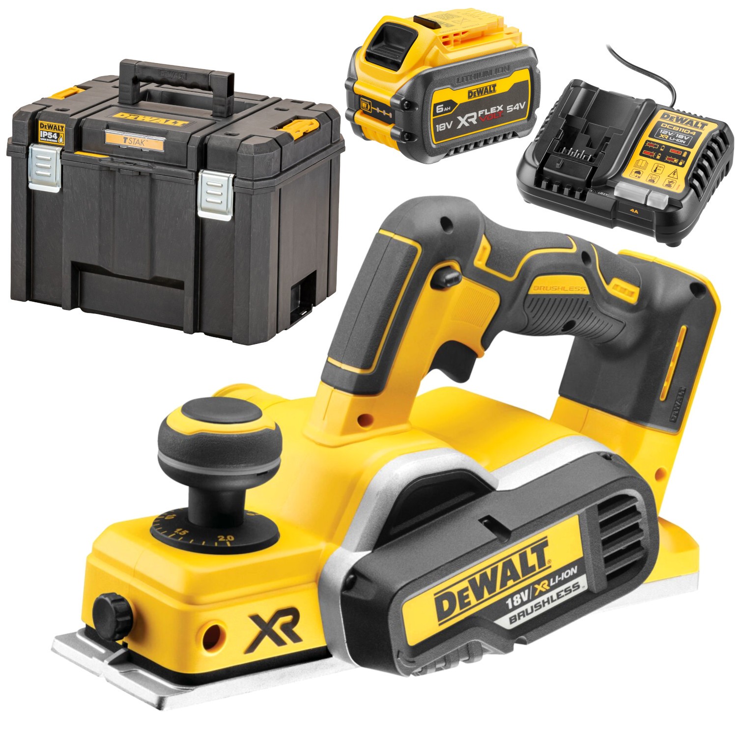 Strug akumulatorowy hebel 18V XR DeWALT DCP580N + TSTAK VI + aku 6Ah + ład