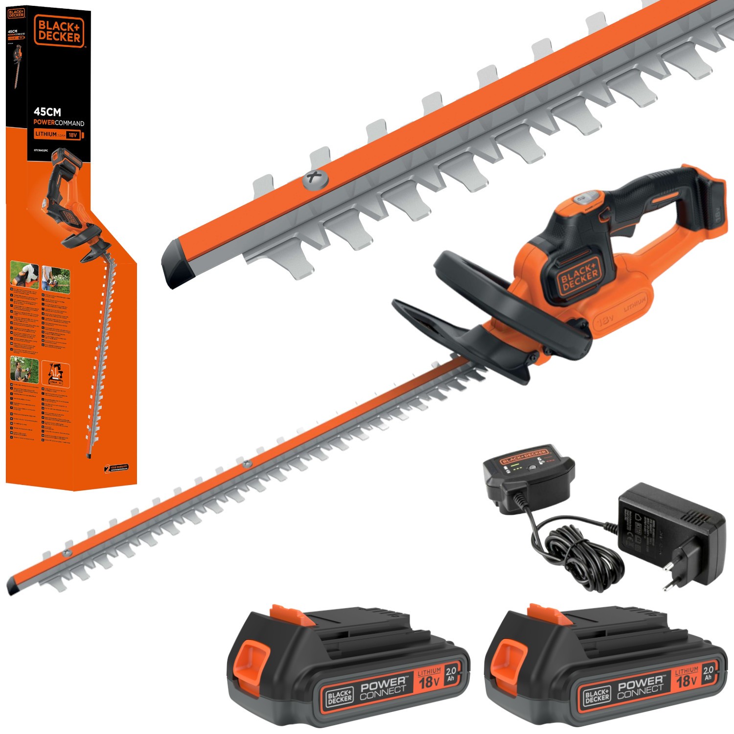 BLACK DECKER Akumulatorowe Nożyce do żywopłotu 18V 45cm 2x 2,0Ah GTC18452