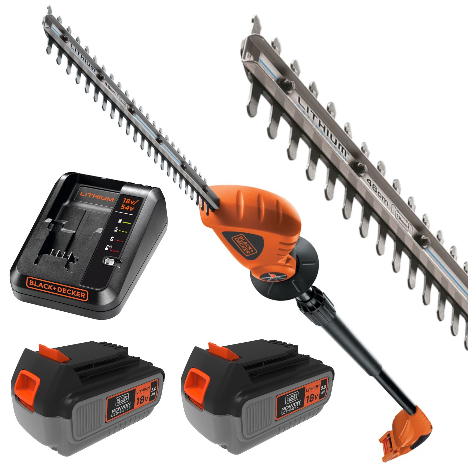 Nożyce do żywopłotu na wysięgniku 18V Black Decker GTC1843 + 2x aku 5Ah + ład