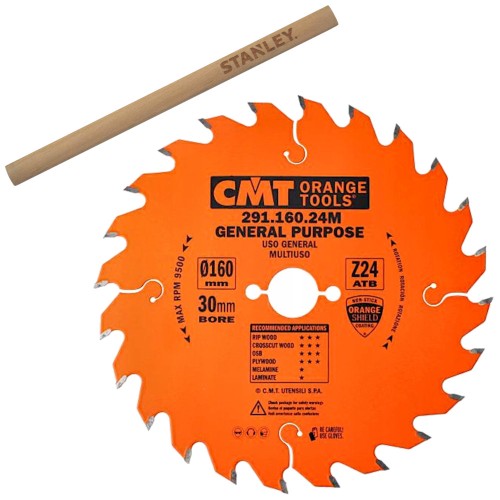 CMT 291.160.24M Tarcza piła do drewna litego OSB sklejki 160 x 30mm 24z INDUSTRIAL + Ołówek
