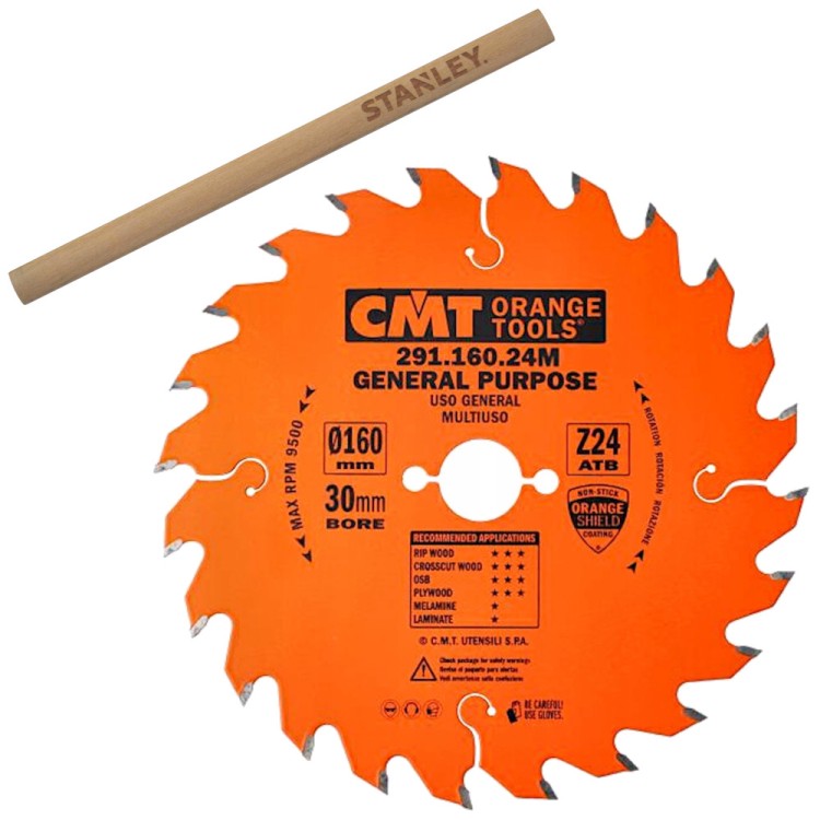 CMT 291.160.24M Tarcza piła do drewna litego OSB sklejki 160 x 30mm 24z INDUSTRIAL + Ołówek