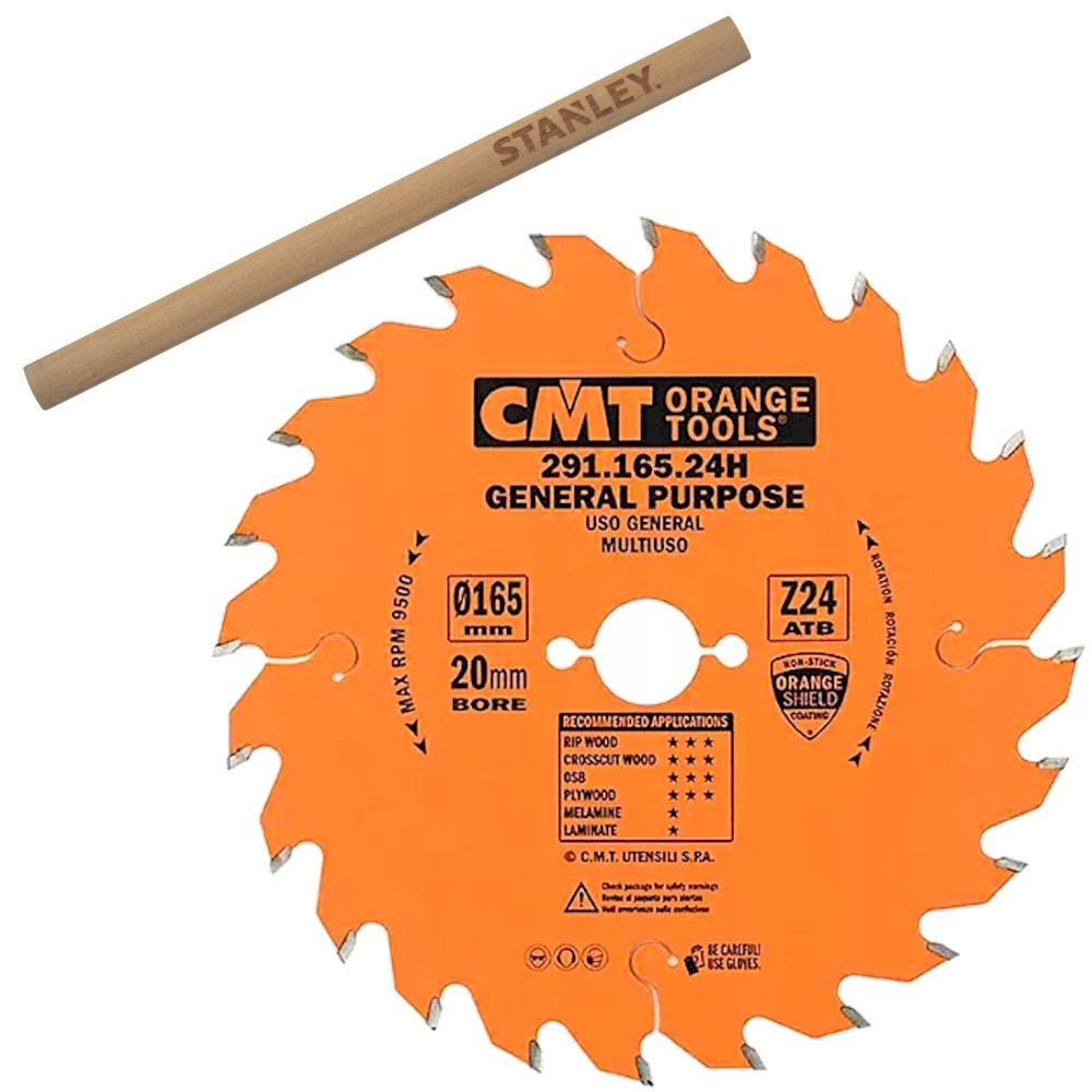 CMT 291.165.24H Tarcza piła do drewna litego sklejki OSB 165 x 20mm 24z + ołówek