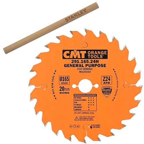 CMT 291.165.24H Tarcza piła do drewna litego sklejki OSB 165 x 20mm 24z + ołówek