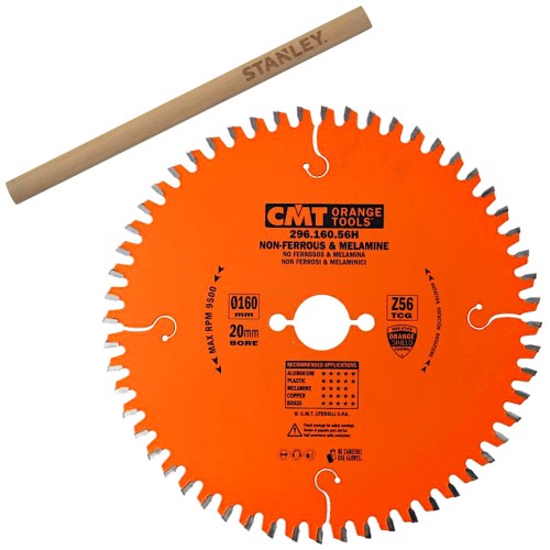 CMT 296.160.56H Tarcza piła do aluminium HPL laminatu PCV 160 x 20mm 56z INDUSTRIAL + Ołówek