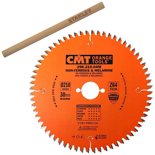 CMT 296.210.64M Tarcza piła do aluminium HPL laminatu PCV 210 x 30mm 64z INDUSTRIAL + Ołówek