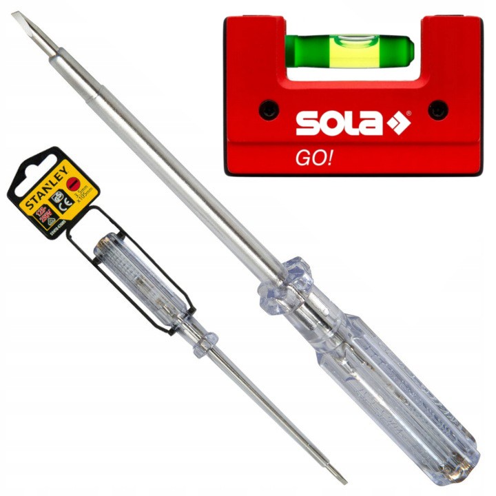 Sola GO! poziomica kompaktowa + Stanley Próbnik napięcia 3,5mm x 105mm STHT0-62685