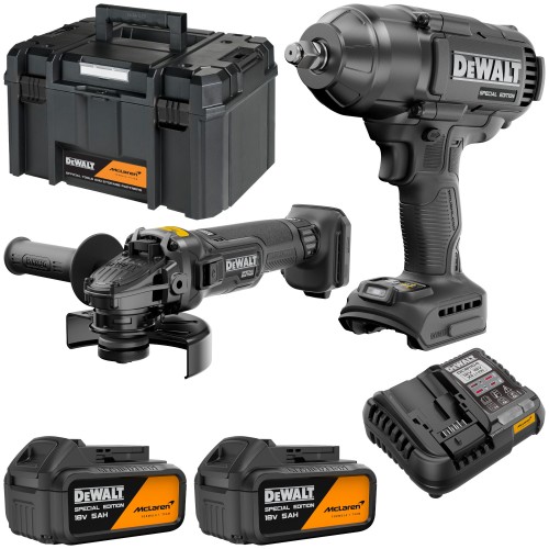 Klucz udarowy DCF99M + Szlifierka kątowa DCG45M 18V 2x 5,0Ah Dewalt McLaren
