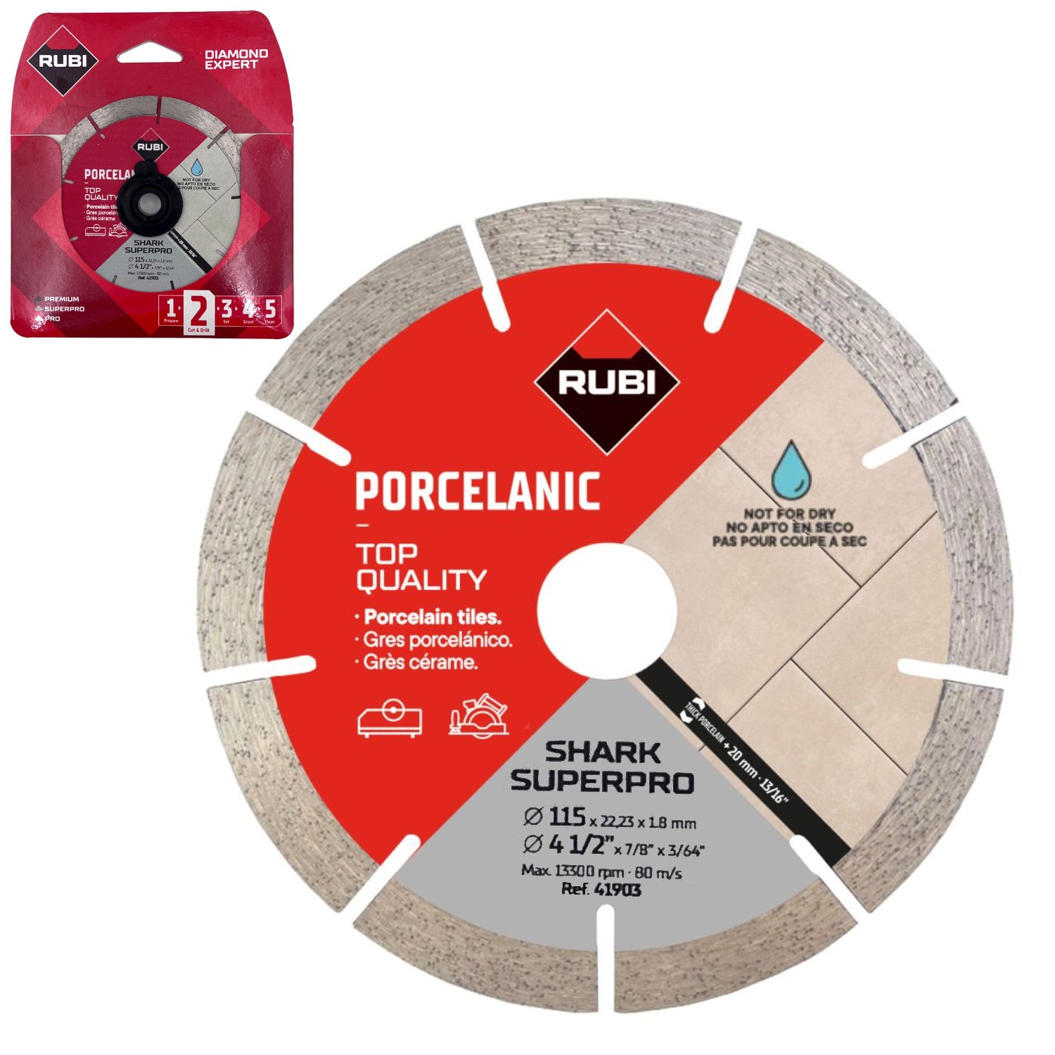 Tarcza diamentowa SHARK SUPERPRO do płytek porcelanowych 115mm RUBI 41903