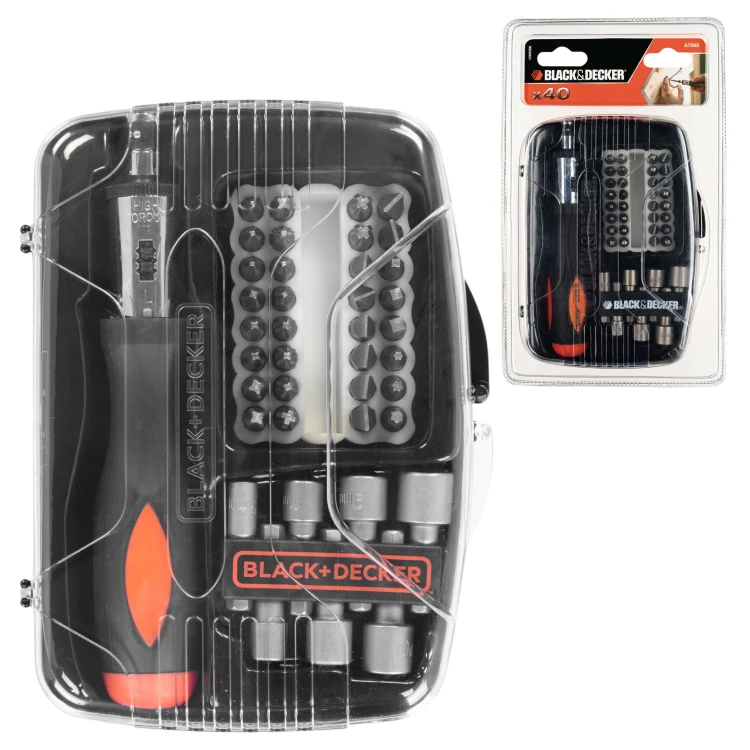 BLACK DECKER A7062 Zestaw bitów i nasadek z wkrętakiem z grzechotką 40szt