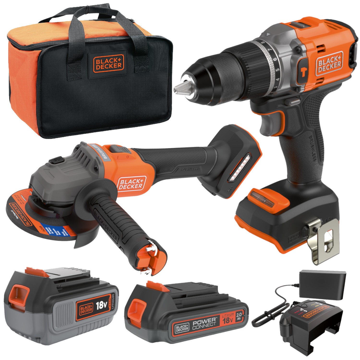 Zestaw BCK24D1M1SB wkrętarka + szlifierka 115mm 4,0Ah, 2,0Ah Black Decker
