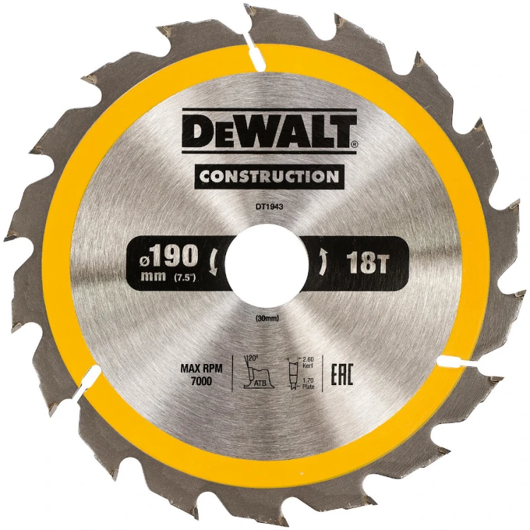 DEWALT DT1943 tarcza 190 x 30mm 18T