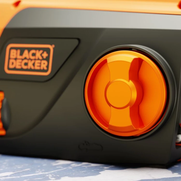 Zbliżenie na elektryczną pilarke łańcuchową 2200W 45cm Black decker BECS2245
