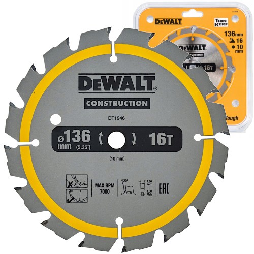 Tarcza do drewna do pilarek ręcznych 136x10mm 16z DeWALT DT1946