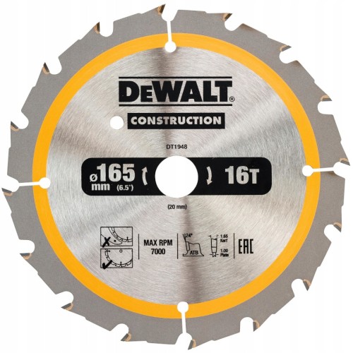 DEWALT DT1948 tarcza 165 x 20 mm 16T