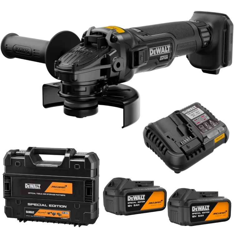DeWalt Szlifierka kątowa 18V XR 125mm 2x 5Ah Ładowarka McLaren DCG45MP2T