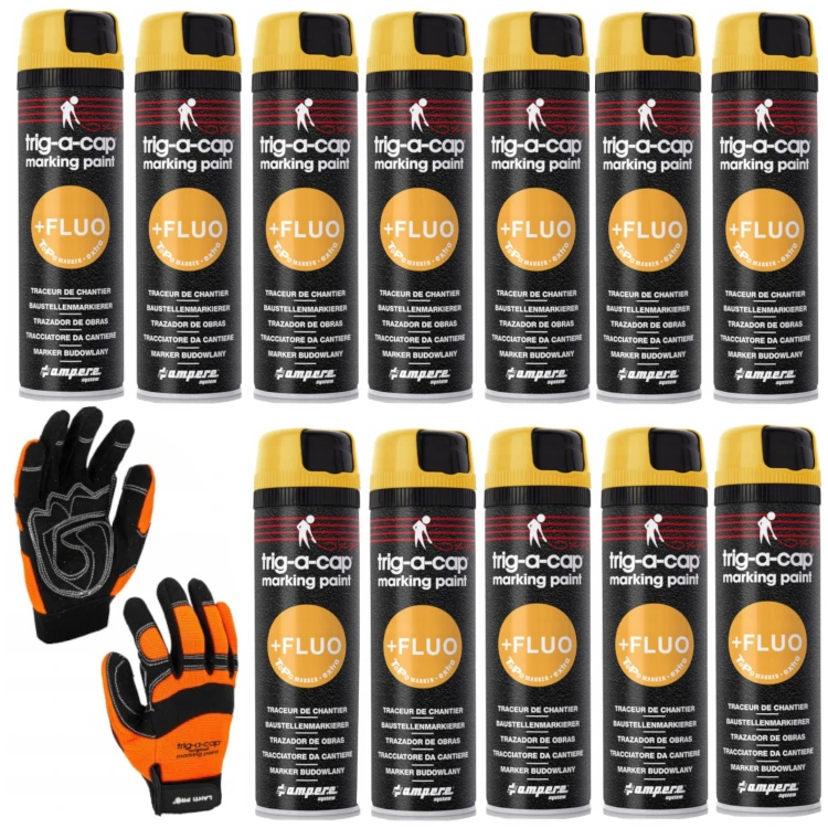 Ampere Farba geodezyjna żółta 500 ml 630462100 TRIG-A-CAP 12szt. + Rękawice XL