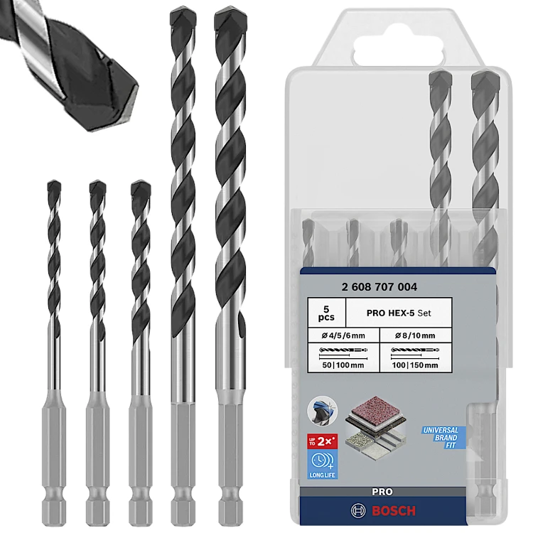 Zestaw wierteł PRO HEX-5 do kamienia i cegły 5szt. BOSCH 2608707004