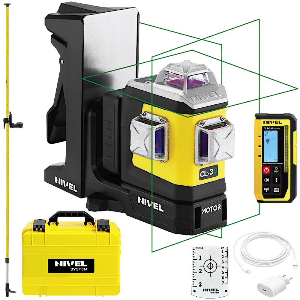 Laser krzyżowy Nivel System CLx3G MOTOR + Tyczka 3,6m + Odbiornik CLS-310