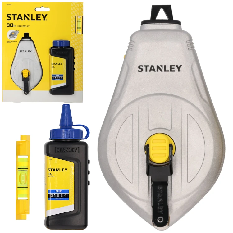 Zestaw aluminiowy sznur traserski 1:1 z niebieską kredą i poziomicą Stanley STHT47111-0