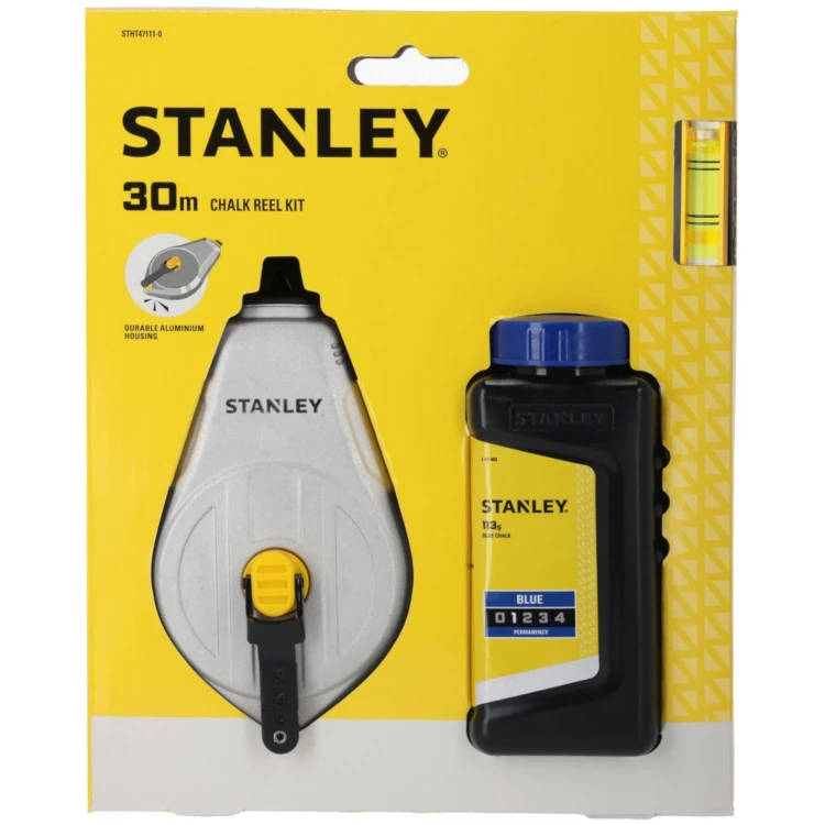 Zestaw sznur traserski 1:1 z niebieską kredą i poziomicą Stanley STHT47111-0