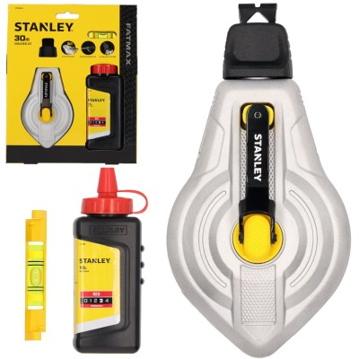 Zestaw aluminiowy sznur traserski 6:1 30m z czerwoną kredą i poziomicą Stanley STHT47612-0
