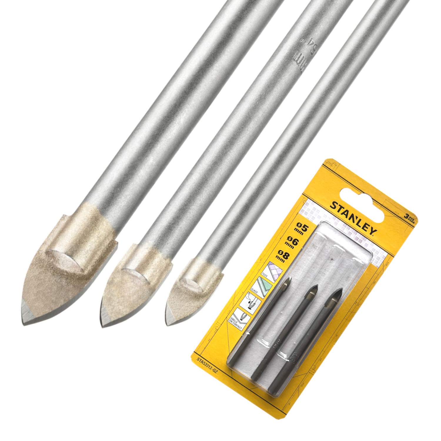 STANLEY Zestaw wierteł do szkła płytek ceramicznych 3szt 5, 6, 8mm STA53312