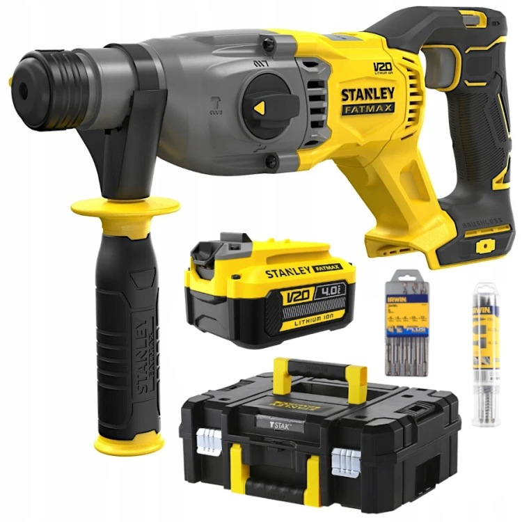 Młotowiertarka 18V V20 Stanley SFMCH900B Aku4Ah + Walizka + Wiertła + Dłuta