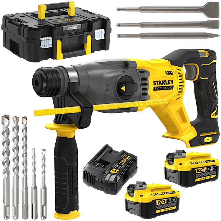 Młotowiertarka SDS+ 18V 2x 4Ah Stanley SFMCH900M2 + Zestaw 8 wierteł i dłut