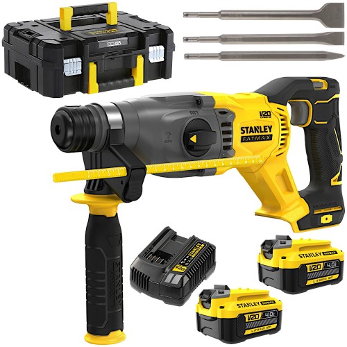 Młotowiertarka SDS+ 18V 2x 4Ah Stanley SFMCH900M2 + Zestaw dłut 3szt.