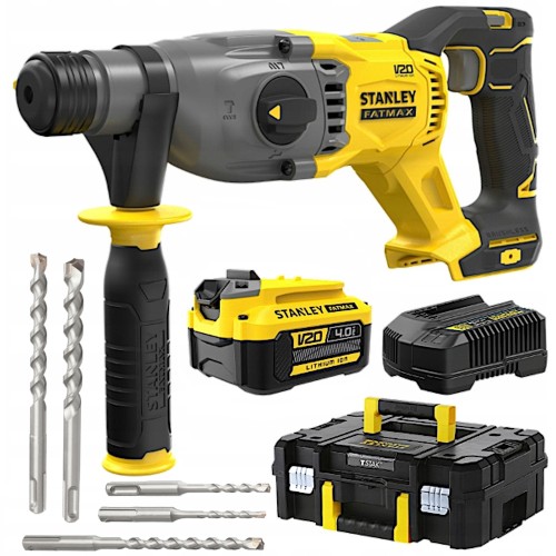 Młotowiertarka udarowa 18V V20 4Ah Stanley SFMCH900 w walizce + zestaw wierteł
