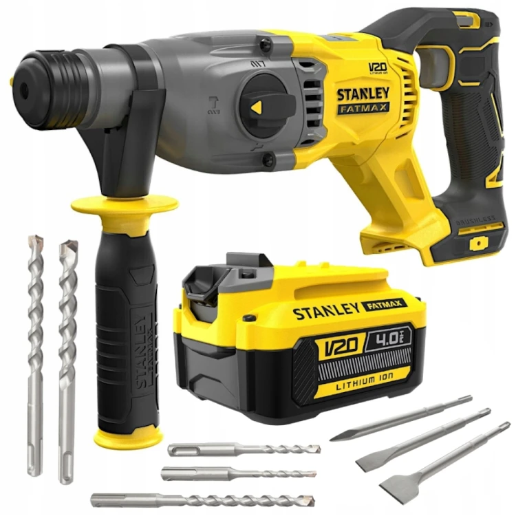 Młotowiertarka 18V SDS Plus V20 Stanley SFMCH900B Aku 4Ah + Wiertła i dłuta