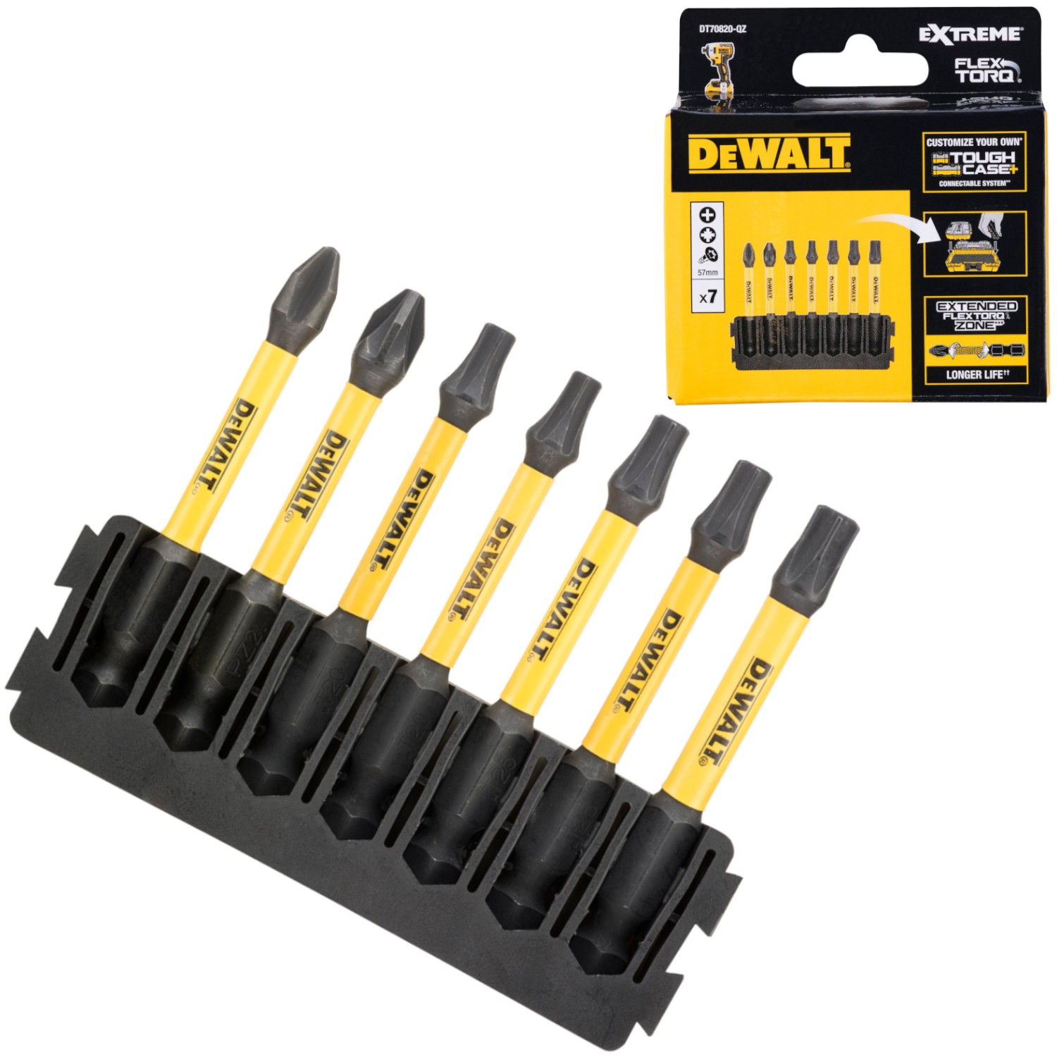 Zestaw bitów udarowych PH PZ Torx 57mm Extreme Flextorq DeWalt DT70820 7szt