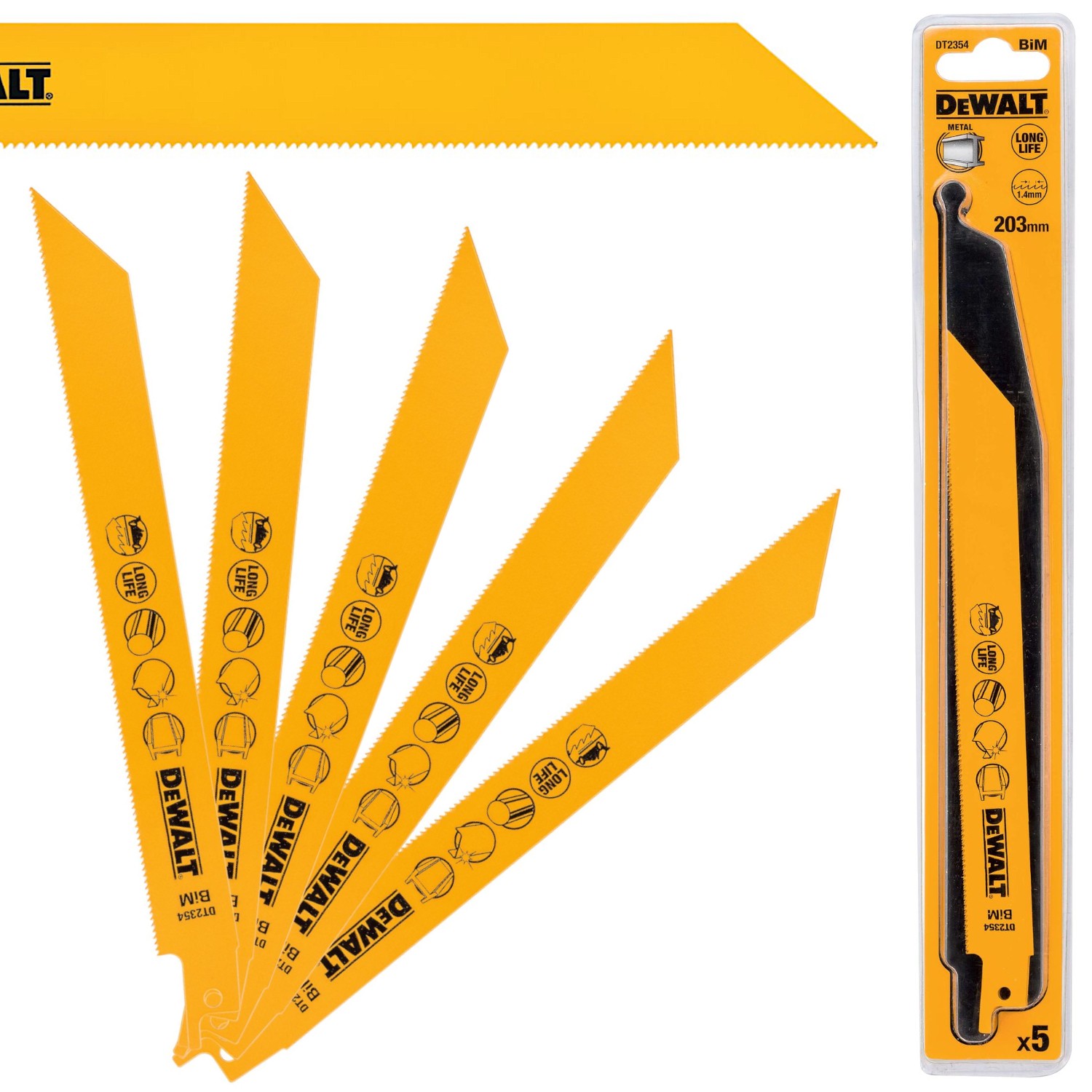 DEWALT Zestaw 5 brzeszczotów do metalu 203mm do piły szablastej BiM DT2354