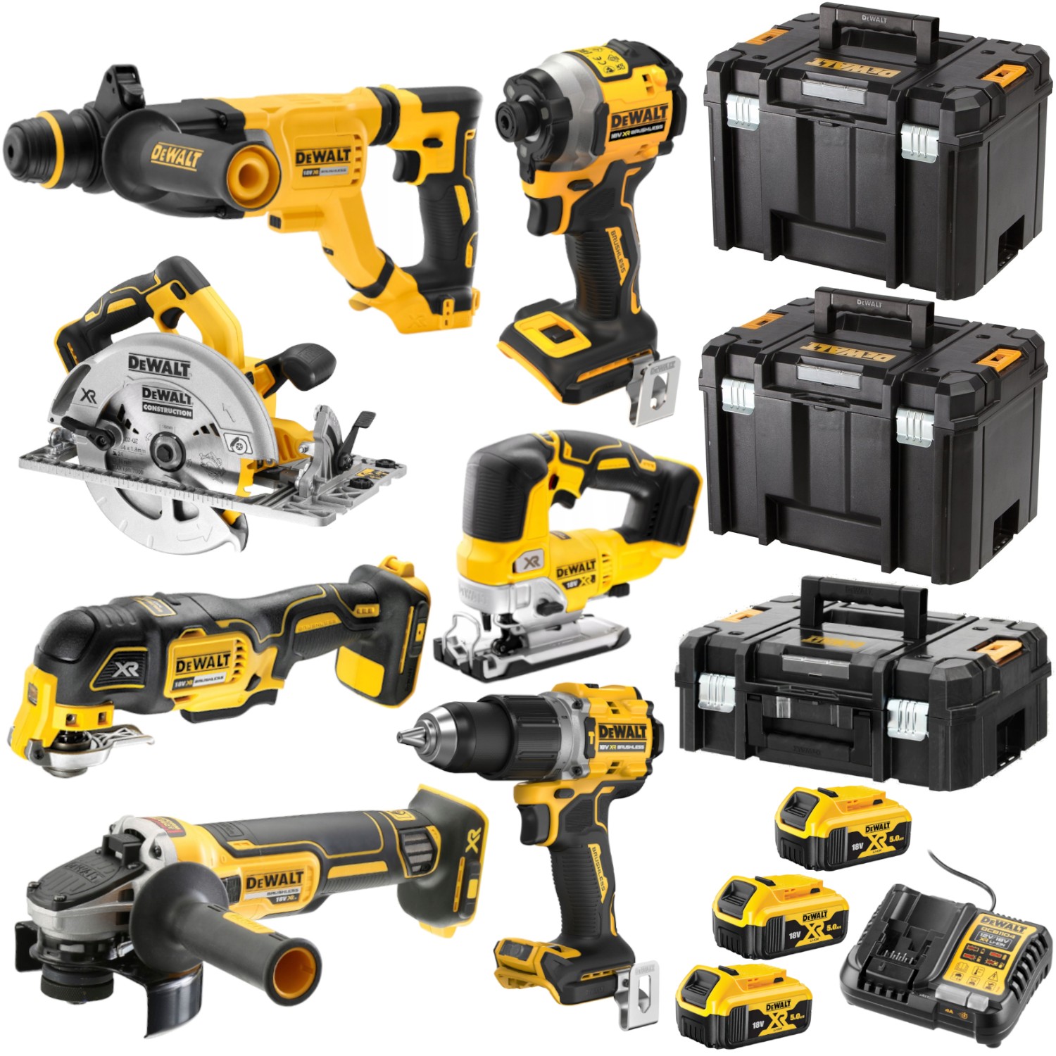 Zestaw combo 7 elektronarzędzi DEWALT 3x5,0Ah ładowarka TSTAK DCK706P3T
